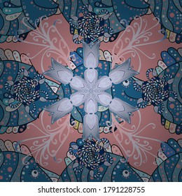 Cute flower vector pattern. Flowers on blue, pink and neutral colors. Flat Flower Elements Design. Colour Summer Theme seamless pattern Background.