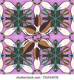 Cute flower vector pattern. Seamless Colour Spring Theme seamless pattern Background. Flat Flower Elements Design. Flowers on neutral, pink and green colors.
