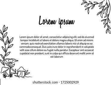 flor tierno y vid para diseño de marco de carta o de menú con estilo dibujado a mano