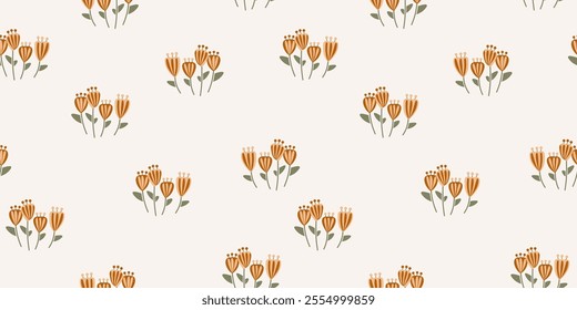 Cute Flower Vintage Seamless Pattern Orange Style