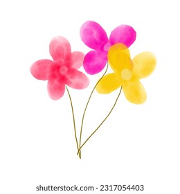 Cute flower watercolor isolated on white background vector illustration.