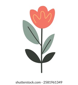 Cute flower,cartoon, isolated, vector illustration, red,orange,graphic design, flat