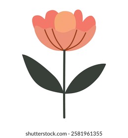 Cute flower,cartoon, isolated, vector illustration, red,orange,graphic design, flat