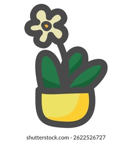 Cute flowering plant with a single bloom in a bright yellow pot. Great for springtime graphics, stationery, and cheerful decor. Perfect for kids’ projects and prints.