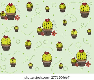 Cute Flowering Potted Cactus Pattern Design