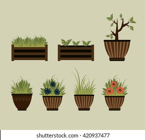 Cute flowerpots. Vector set. Gardening