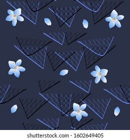 Cute flowers, abstract pattern .Bright, beautiful design with shades of blue, dark background, for your business.Vector illustration.
