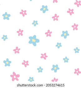 Cute Flowers background print for textile. The drawn small flowers beautiful illustration for the fabric. Design ornament pattern seamless. Vector