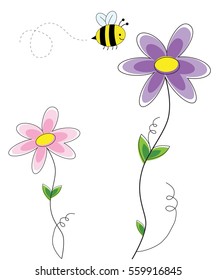 Cute Flowers with Bee