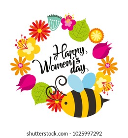 cute flowers and bee natural decoration happy womens day poster