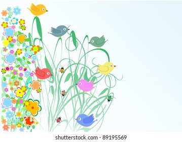 cute flowers and bird holidays greeting card autumn vector