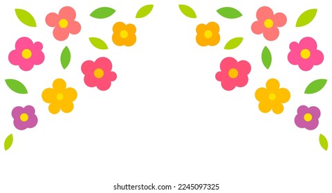 Cute flowers border spring background. Vector illustration.
