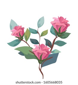 cute flowers with branches and leafs isolated icon vector illustration design