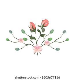 cute flowers with branches and leafs isolated icon vector illustration design