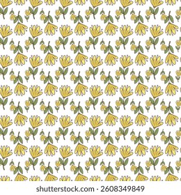 Cute Flowers And Branches Seamless Vector Pattern Design