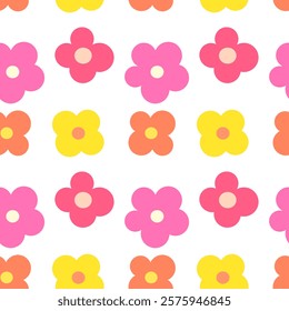 Cute flowers colorful cartoon seamless pattern. Vector illustrartion