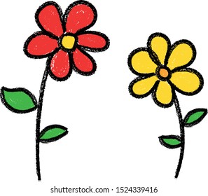 cute flowers crayon hand drawn doodle red and yellow flower kid's drawing