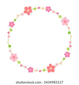 Lindo marco redondo decorativo de flores aislado sobre fondo blanco.
