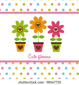 cute flowers with dots, cute card. vector illustration