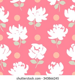  cute flowers and dots seamless pattern. floral vector background