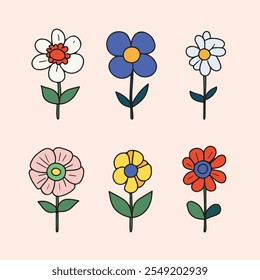 Cute flowers in a flat vector style on a background isolated
