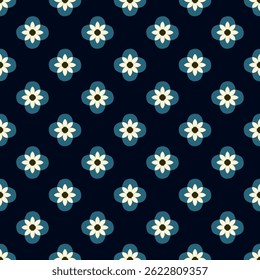Cute flowers geometric motif basic pattern continuous background. Ornamental abstract floral shape tile modern fabric design textile swatch ladies dress, man shirt easy to recolor all over print block