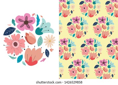 Cute flowers are hand drawn with editable patterns. illustrations can be used for cards, invitations, bags, backgrounds, wallpapers, shirts, fabrics and digital and print media