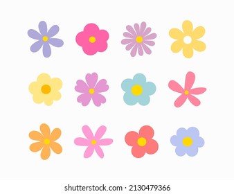 Cute flowers icons set. Vector illustration.