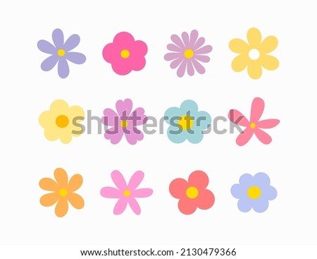 Cute flowers icons set. Vector illustration.