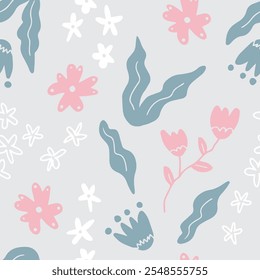 Lindas flores y hojas en colores suaves