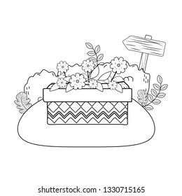 cute flowers and leafs in pot landscape scene