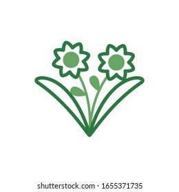cute flowers with leafs spring half color style icon vector illustration design