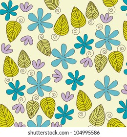 cute flowers and  leaves, background. vector illustration