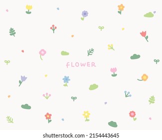 Cute flowers and leaves pattern design. Simple pattern design template.