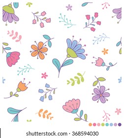 Cute flowers and leaves seamless  vector pattern
