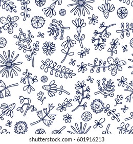 Cute flowers. Line seamless pattern.
