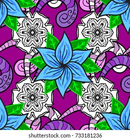 Cute flowers. Line seamless pattern. Vector Trendy fabric pattern.
