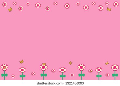 Cute flowers and little butterfly decorative on sweet pink background.