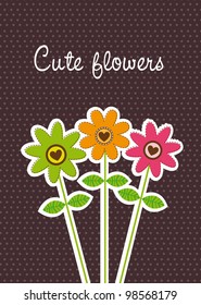 cute flowers over brown background. vector illustration