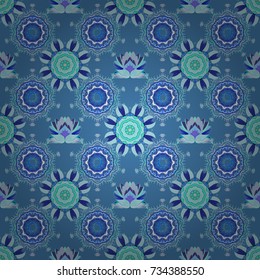 Cute flowers pattern with blue, neutral and violet colors. Flat Flower Elements Design. Vector Fashionable fabric pattern. Colour Spring Theme seamless pattern Background.