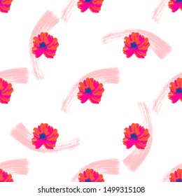 Cute Flowers Pattern with Brush Strokes Background