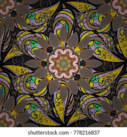 Cute flowers pattern with gray, brown and black colors. Flat Flower Elements Design. Vector Fashionable fabric pattern. Colour Spring Theme seamless pattern Background.