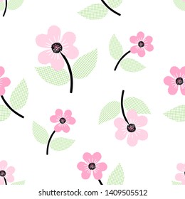 cute flowers pattern on white background vector illustration.