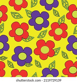 Cute flowers pattern vectors images on a yellow background 