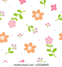 Cute Flowers Pattern With White Background