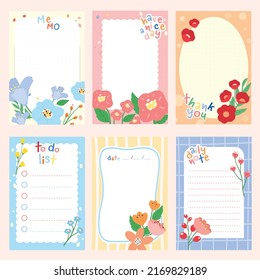 cute flowers scrapbook and note paper template vector desig