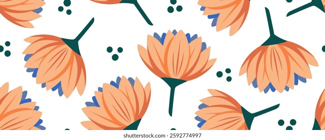 Cute flowers seamless pattern. Floral theme graphic print template. Vector illustration.
