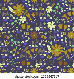 cute, flowers seamless pattern with nature elements for fashion fabric wallpaper background print card wrap with its elegant ornate beautiful and stylish design. Vector and illustration.