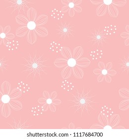 Cute flowers seamless pattern on pink background vector illustration for design