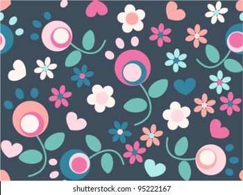 cute flowers seamless pattern on navy background